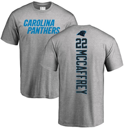 Carolina Panthers Men Ash Christian McCaffrey Backer NFL Football #22 T Shirt